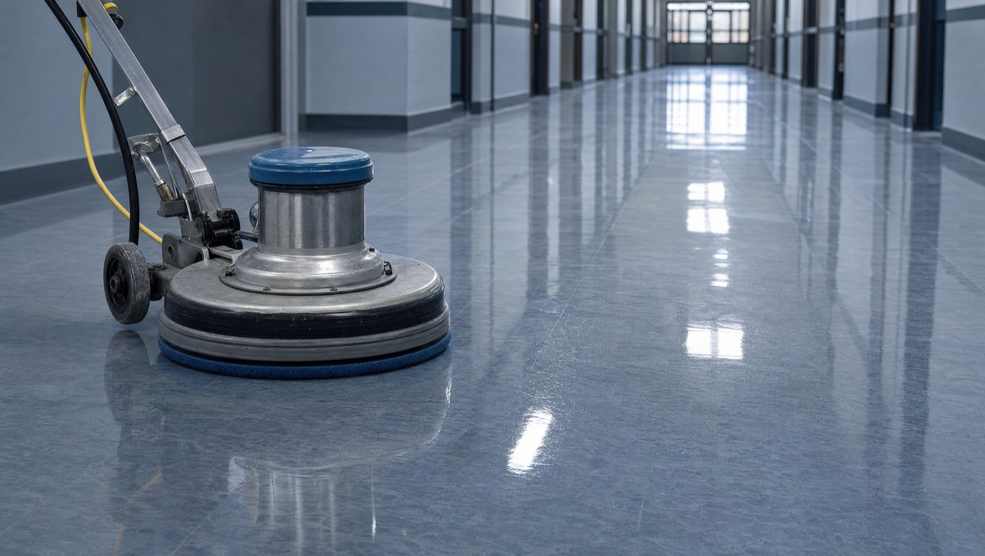 Commercial floor burnisher producing a high-gloss finish